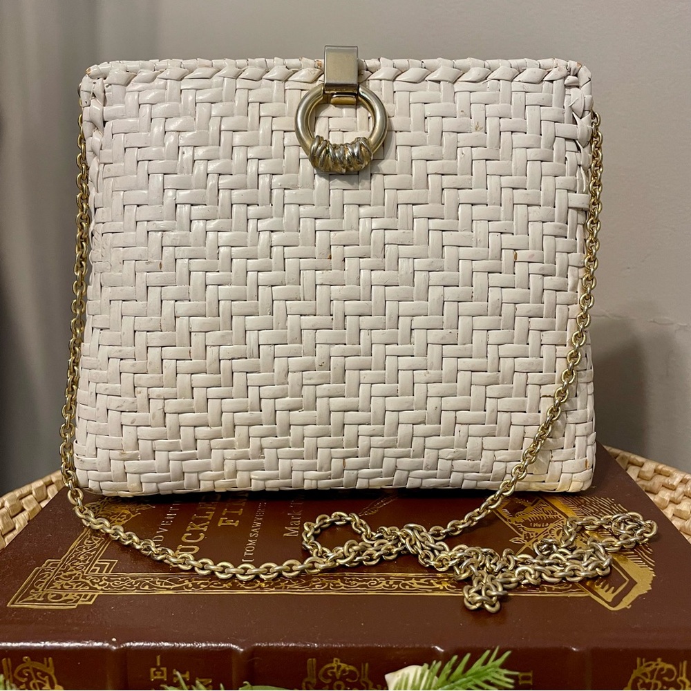 Rodo Italy Vintage Woven Rattan Bag Gold Chain Strap